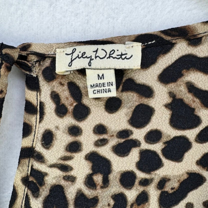 Lily White Top Women Sz M Animal print off should short sleeves scoop neck