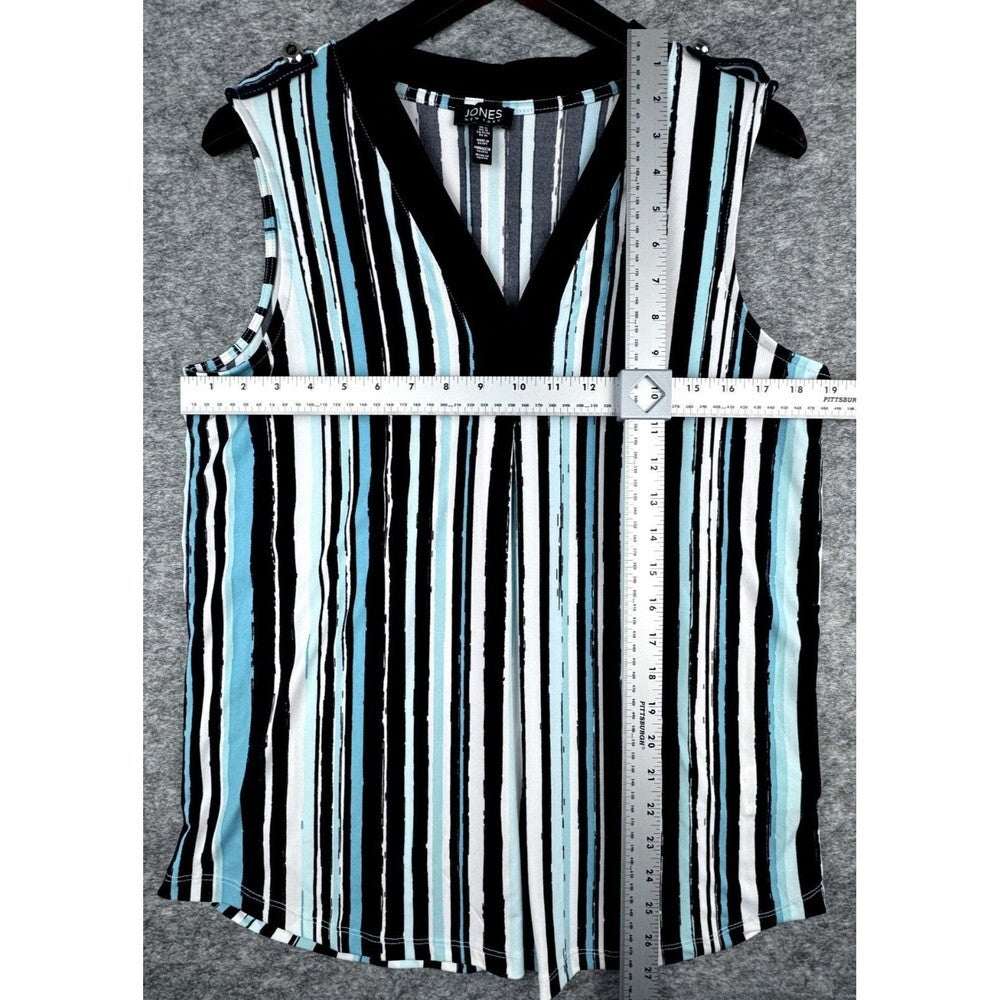 Jones New York Vertical Stripe Blouse Multicolor Sleeveless V-Neck Size M