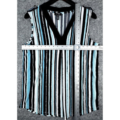 Jones New York Vertical Stripe Blouse Multicolor Sleeveless V-Neck Size M