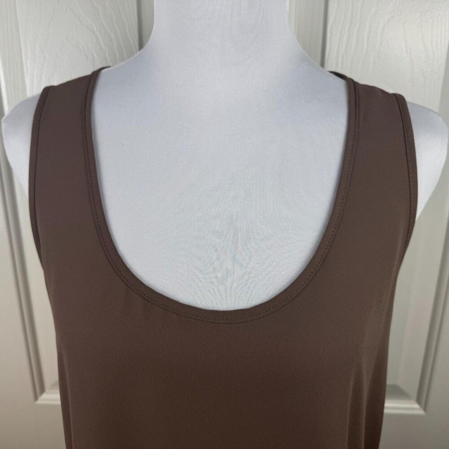 Bellatrix Women Top Taupe Tunic Sz M Front Sheer Lace Back Scoop Neck Sleeveless