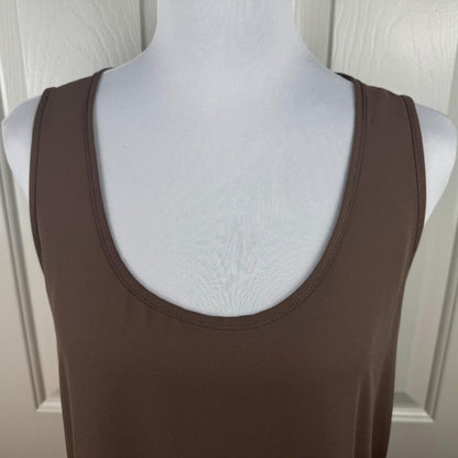 Bellatrix Women Top Taupe Tunic Sz M Front Sheer Lace Back Scoop Neck Sleeveless