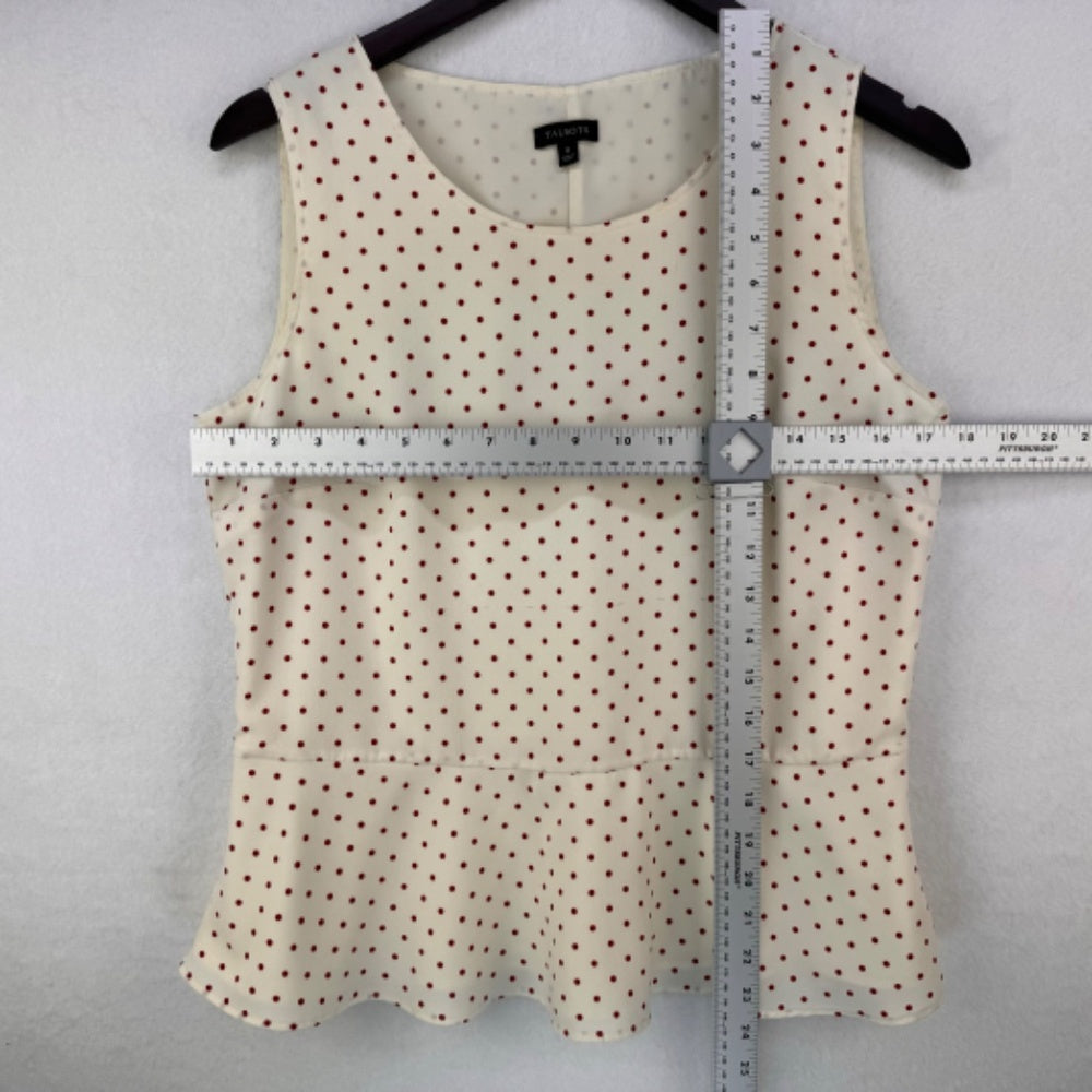 Talbots Ladies Top Sz 8 Sleeveless Cream and Red Polka Dots peplum side zipper