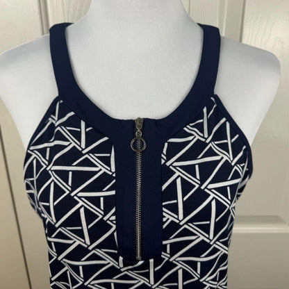 Naif Women Halter Top Size M Navy White Geometric Print Sleeveless Zip Front