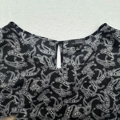 The Limited Women Top Sz XS Black White Paisley Print Round Neck Cap Sleeves