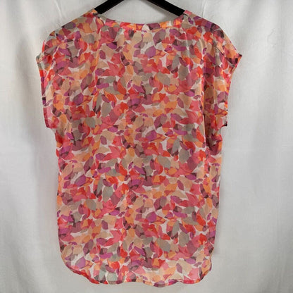 Liz Claiborne Womens Top Sz M Sheer Multicolor notched neckline pleated front