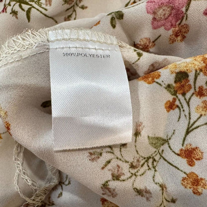 Papermoon Women Sz L Sheer Beige Floral Print Boat Neck Long Sleeve Zipper