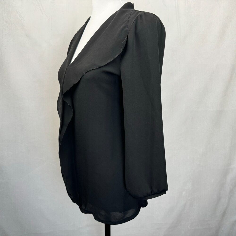 LOFT Black Blouse Sz S Sheer Front Knit Back V-Neck Flapped Neckline
