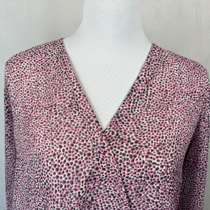 DKNY Women's Surplice Wrap Blouse Size M Pink Abstract Print Long Sleeve