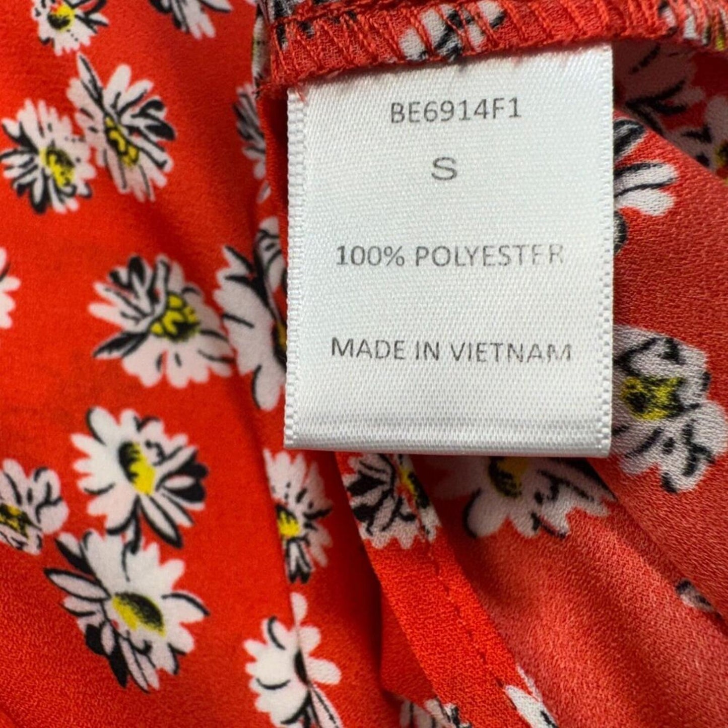 Papermoon Women Top Sz S Red Flower Print Buttons Round Neck Straps Front Tie