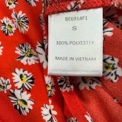 Papermoon Women Top Sz S Red Flower Print Buttons Round Neck Straps Front Tie