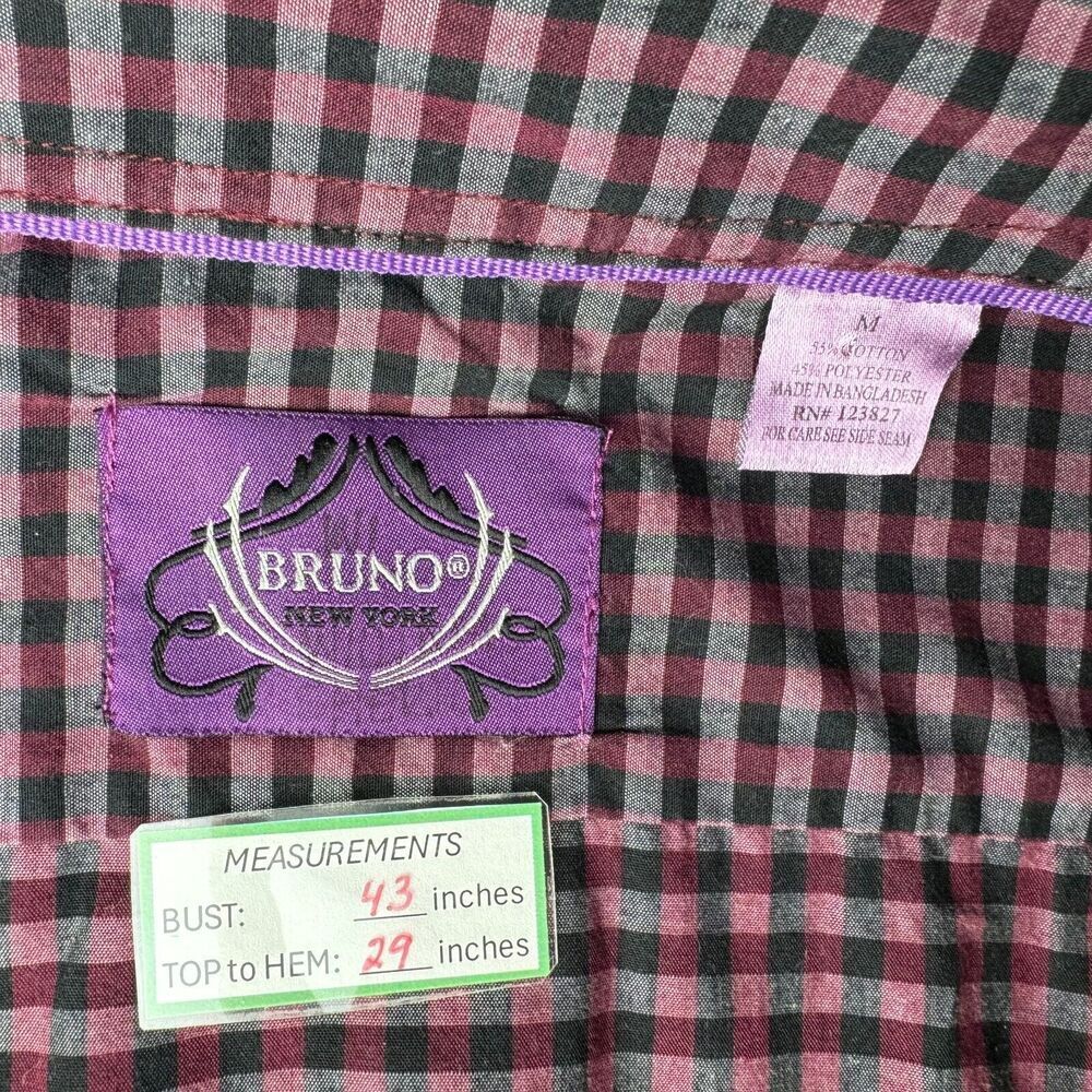 Camisa Bruno para hombre Talla M tejida suave abotonada de manga larga color burdeos, negro y gris