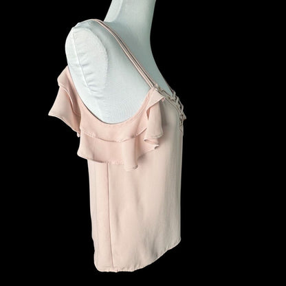 Express Top Sz XS Straps Grommets VNeck Ruffle Cold Shoulder Pullover Dusty Pink