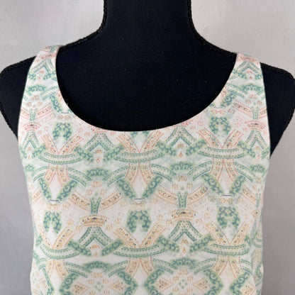 CAbi Top Sz S Scoop Neck Sleeveless Chiffon Layered Lined Mosaic Print