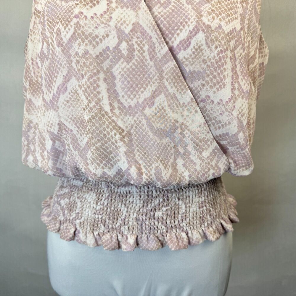 White House Black Market Top Sz 4 Pink Faux Wrap Front Tie V-Neck Elastic Waist
