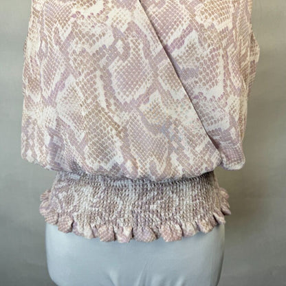 White House Black Market Top Sz 4 Pink Faux Wrap Front Tie V-Neck Elastic Waist