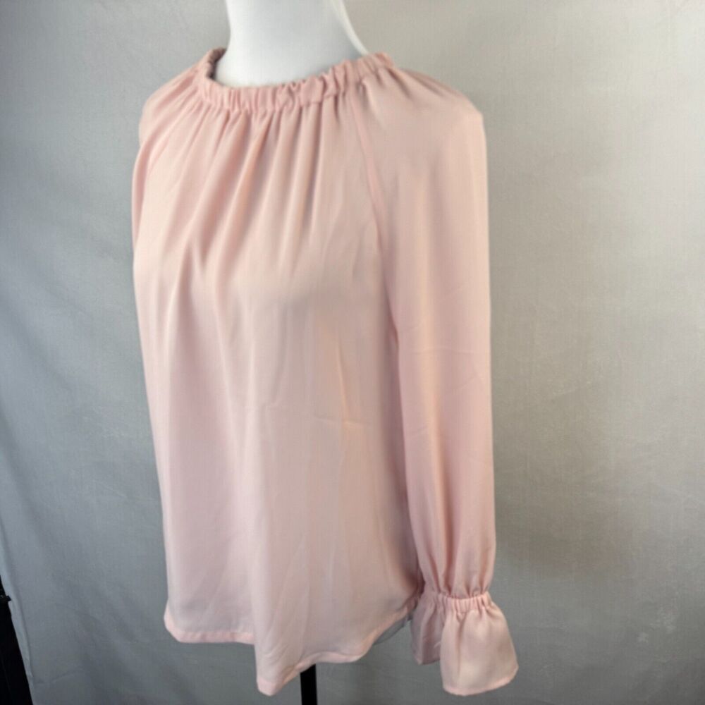 Banana Republic NWT Sheer Pink Sz XS Elastic Crew Neck Long Sleeve Flutter Cuffs