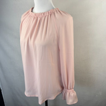 Banana Republic NWT Sheer Pink Sz XS Elastic Crew Neck Long Sleeve Flutter Cuffs