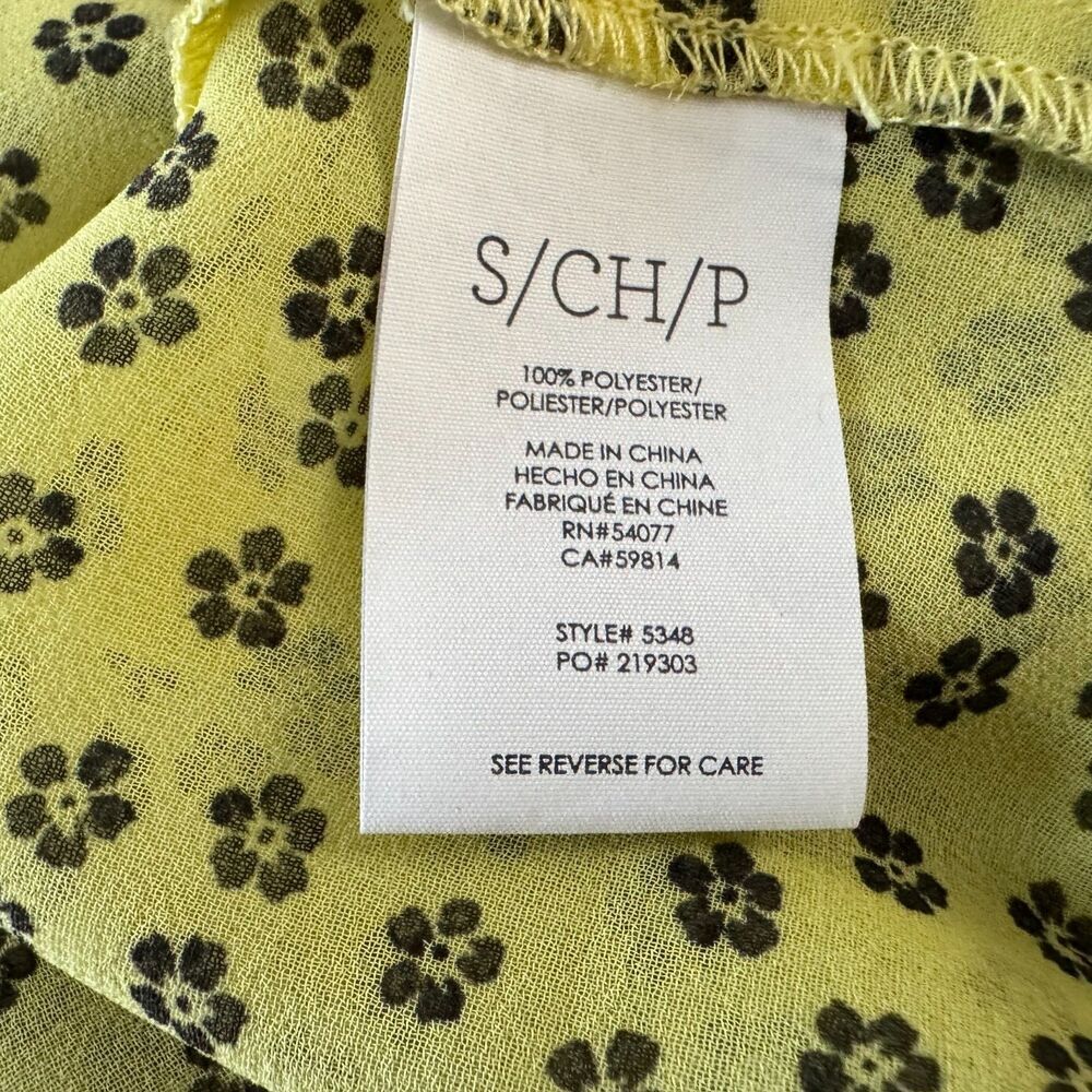 Cabi Viola Blouse Sz S Yellow Black Daisy Sleeveless Chiffon Sheer Button Down