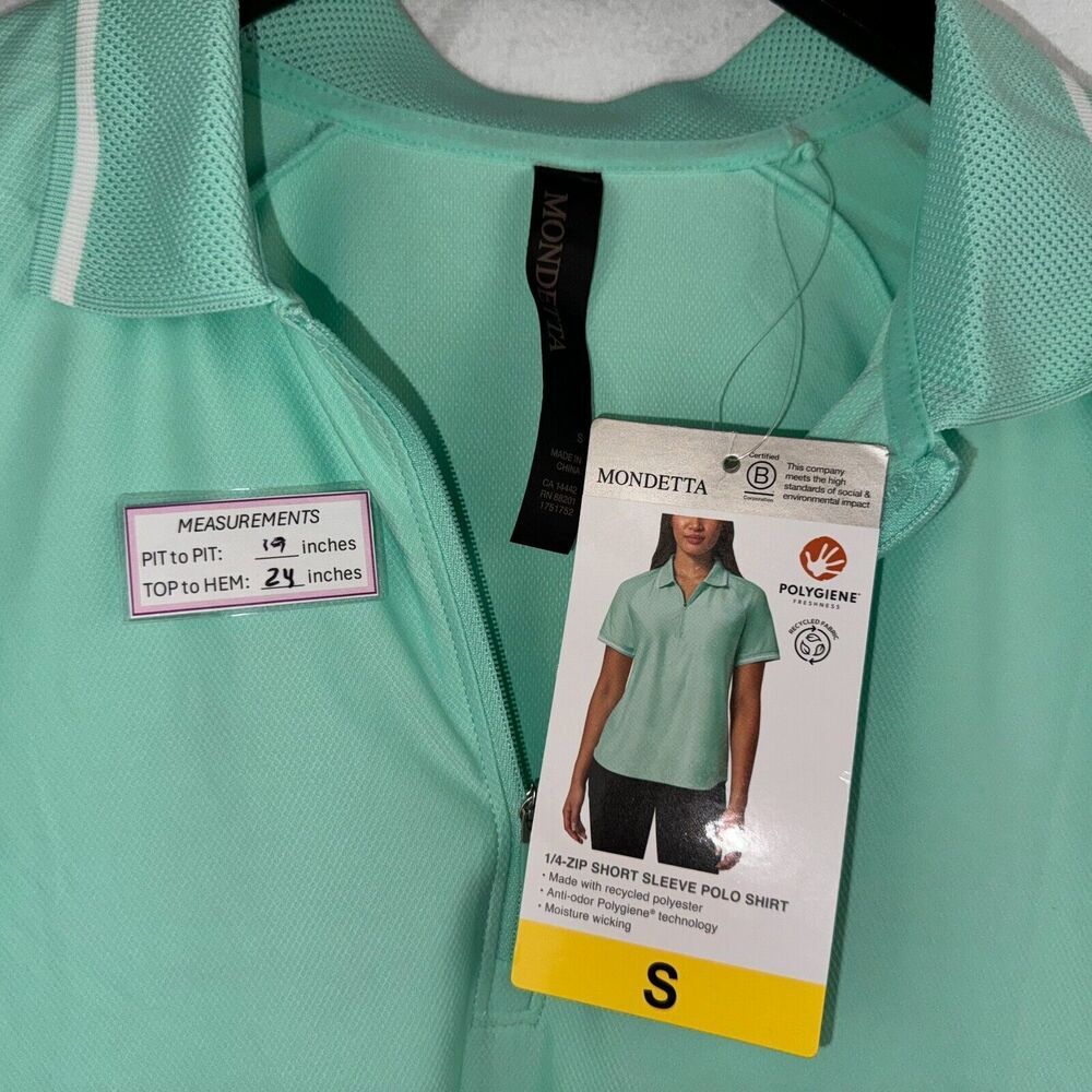 Mondetta Polo Sz S Women Green Active 1/4-Zip Short Sleeve Mesh