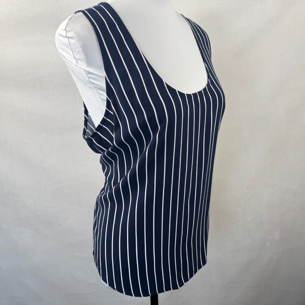 J.Crew Ladies Sz L Striped Tank Navy Blue Sleeveless Popover Top