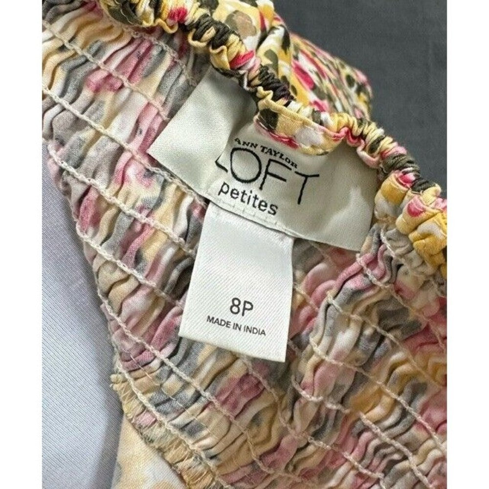 Loft Ann Taylor Halter Top Petite Floral Zip Up, Neck Tie, Elastic back, Size 8