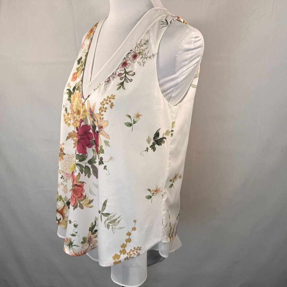 Antonio Melani Yumi Blouse Sz XS V-Neck Sleeveless Ivory & Persimmon two layers