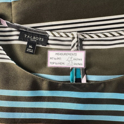 Talbots Satin Top Sz MP Boat Neck Sleeveless Striped Keyhole Side Zipper NWOT