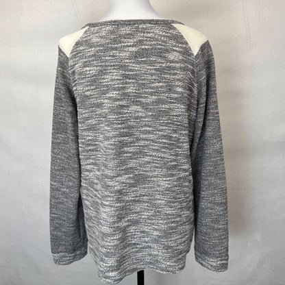 FRESH Women Knit Top Sz L Gray Sparkling Beads Boat Neckline Long Sleeve
