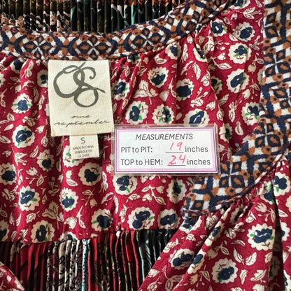 Anthropologie One September Tank Top Sz S Tamarosa Accordion Back Split Neck