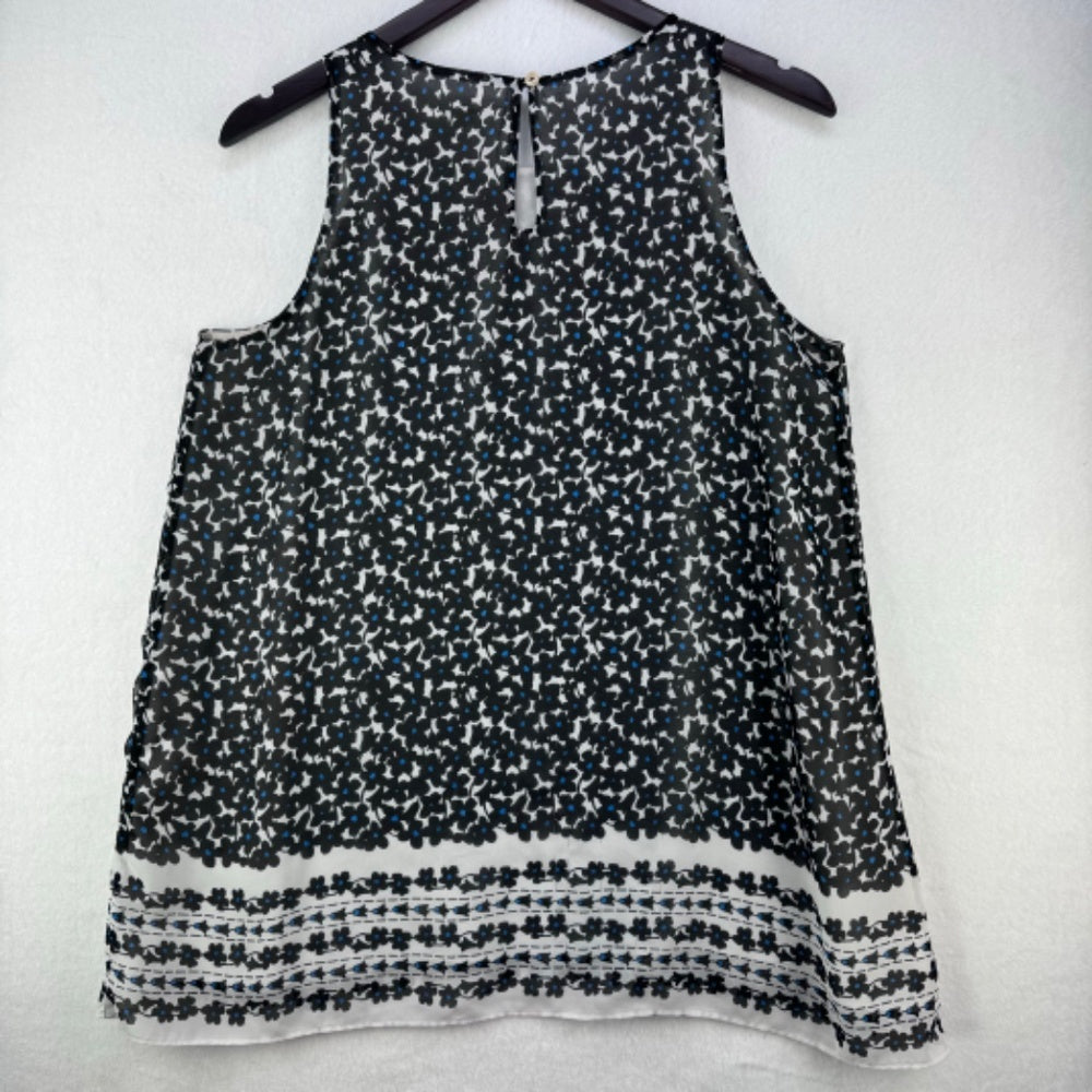 Max Studio Tunic Women Sz Medium sleeveless round neck light gray black flowers
