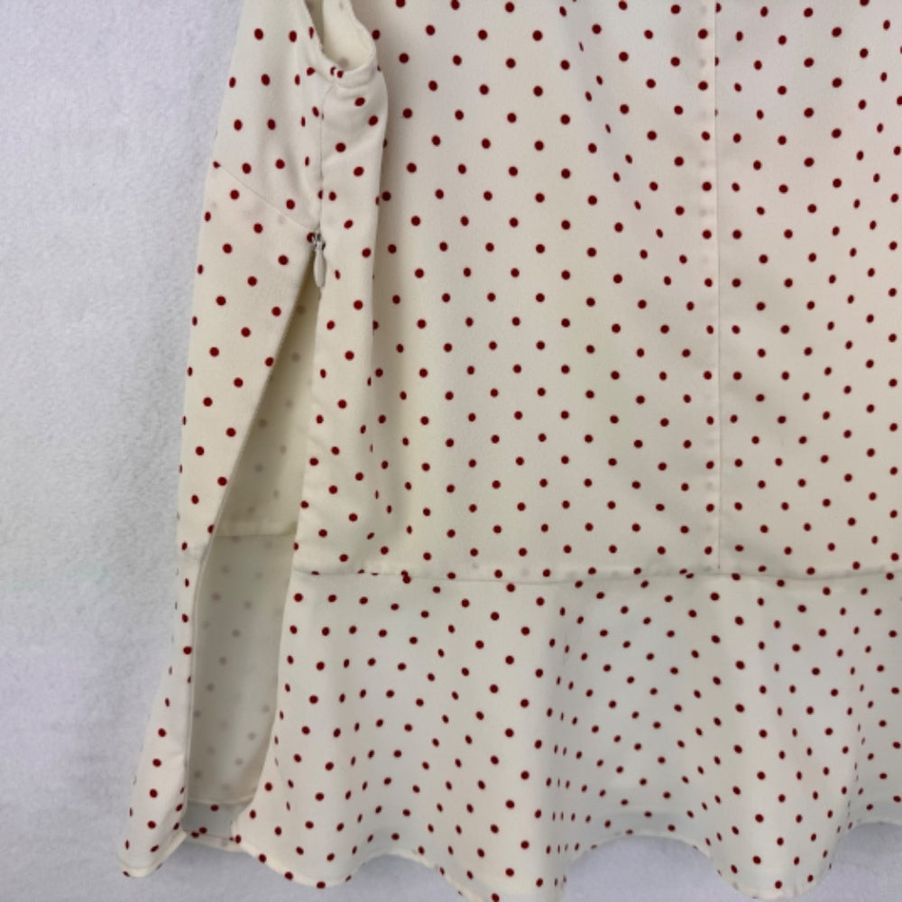 Talbots Ladies Top Sz 8 Sleeveless Cream and Red Polka Dots peplum side zipper
