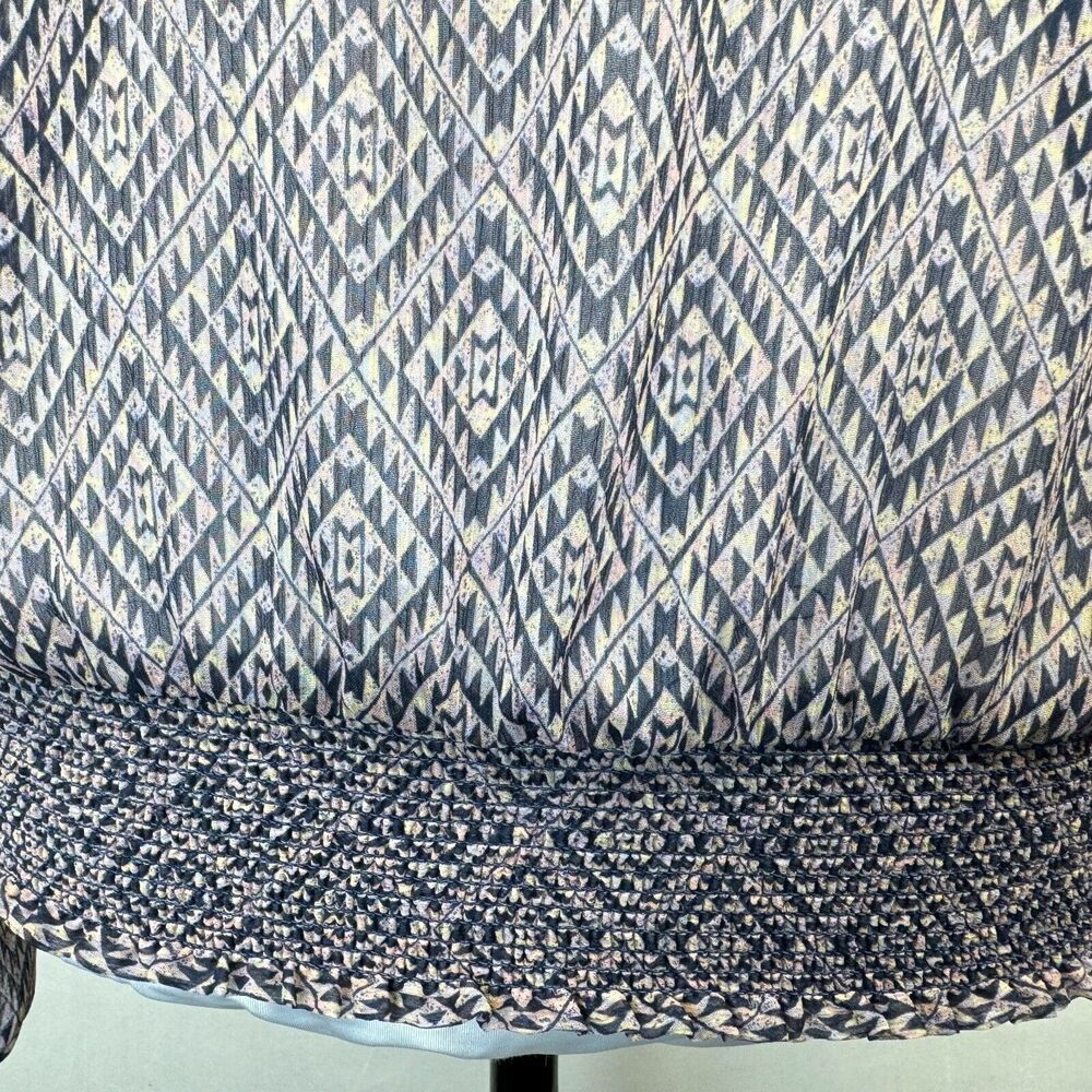 Forever 21 Sheer Top Sz S Multicolor Split Neckline Elastic Waist Long Sleeve