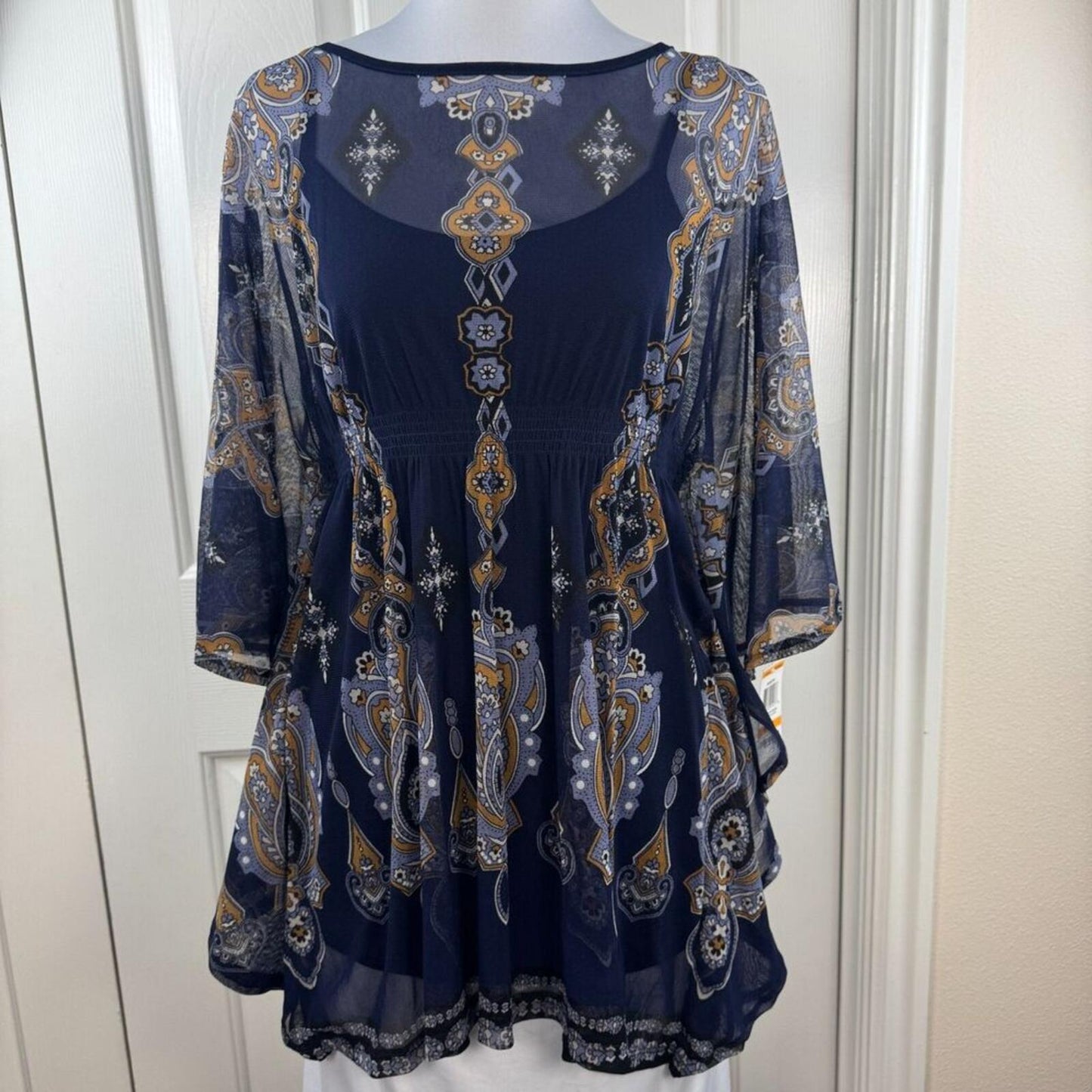 INC International Concepts S Blue Mesh Tunic Top NWT 2 Pc Lined Batwing Boho