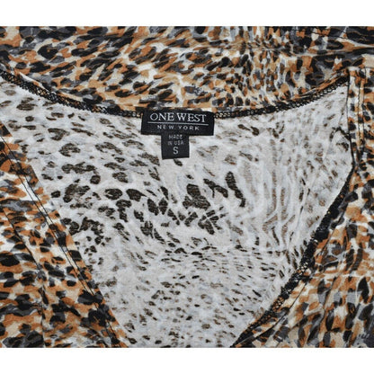 One West Top Sz S Long Sleeve V-Neck Ruched Center Animal Print