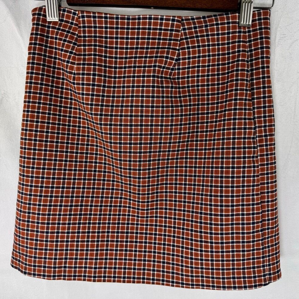 Urban Outfitters Mini Skirt S Brown Plaid High Waist Side Zipper
