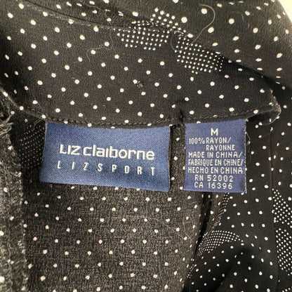 Liz Claiborne Sport Sz M Button-up Short Sleeve Blouse Floral & White Polka Dots
