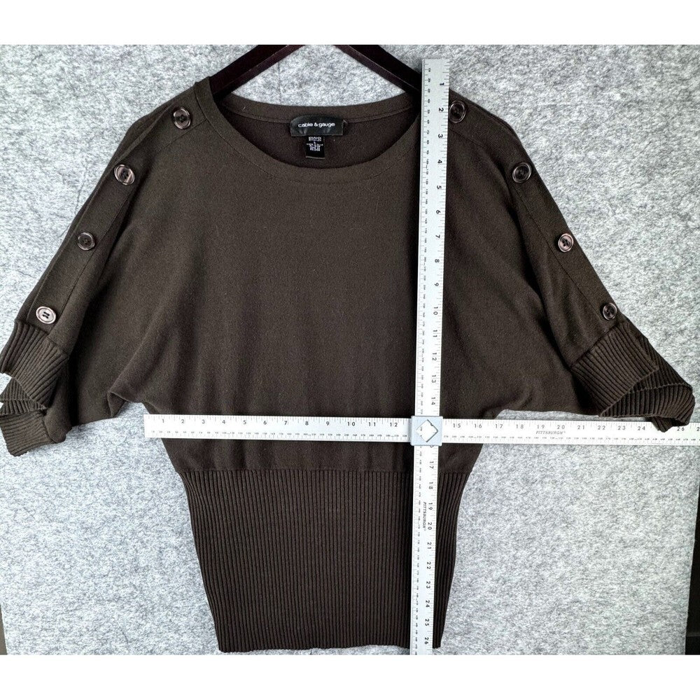 Cable & Gauge Women Brown Pullover Batwing Sleeve Button Shoulder Stretch Sz L