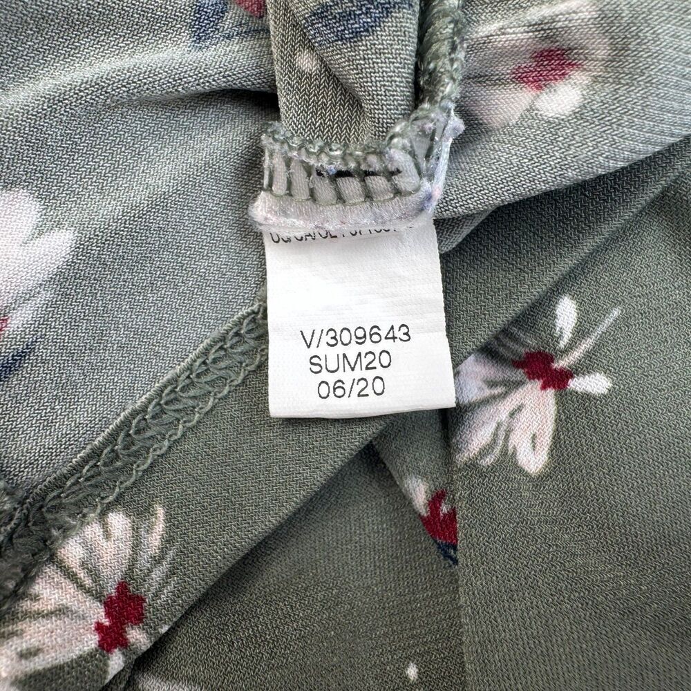 Banana Republic Top Sz S Casual Knit V Neck Cap Sleeve Green Floral Stretch