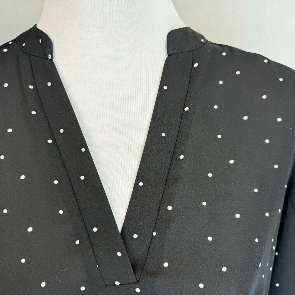 Lush Blouse Sz S Black Polka Dot White V Neck Roll Up Sleeve