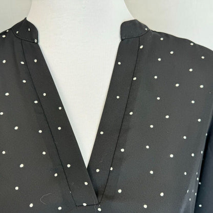 Lush Blouse Sz S Black Polka Dot White V Neck Roll Up Sleeve