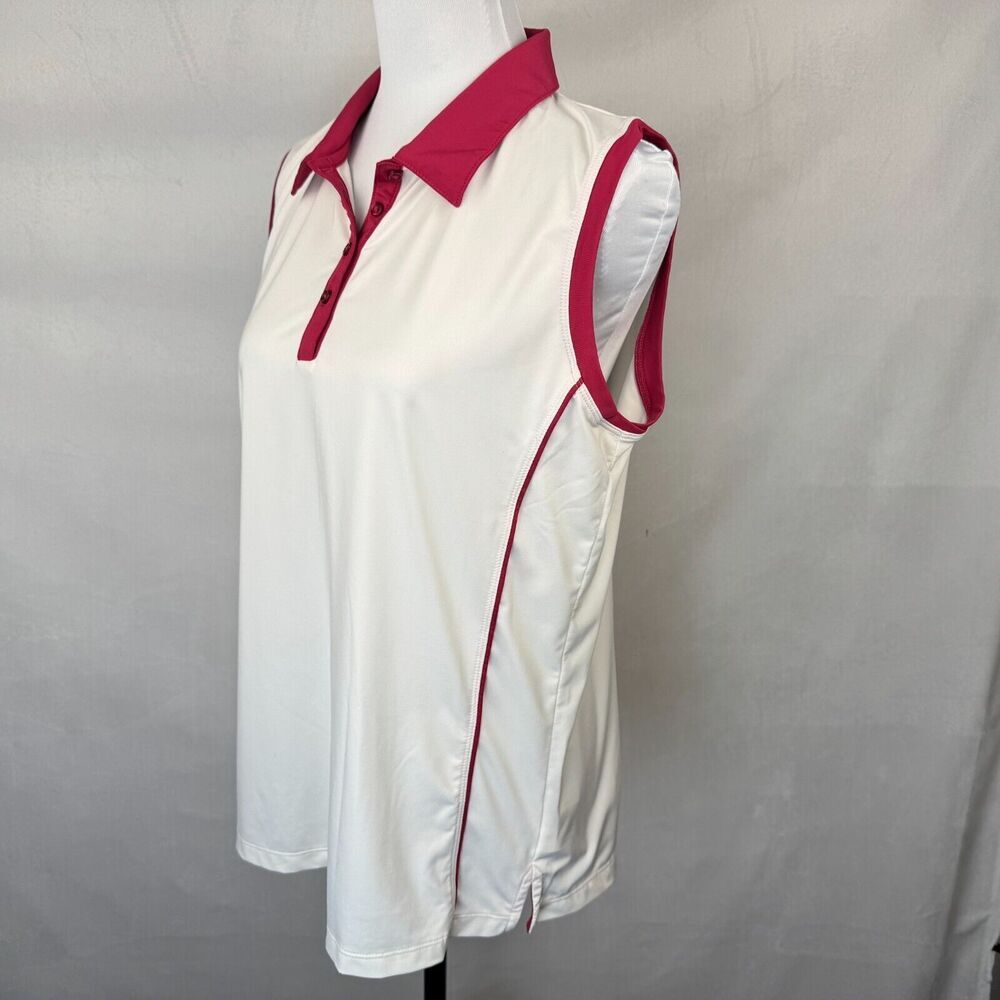 Maggie Lane Women Golf Top Sz L Collared Henley Sleeveless White Pink