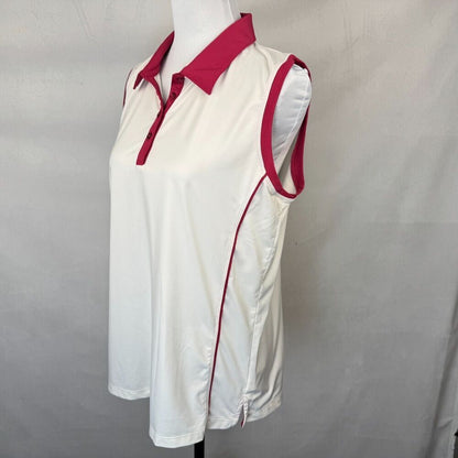 Maggie Lane Women Golf Top Sz L Collared Henley Sleeveless White Pink