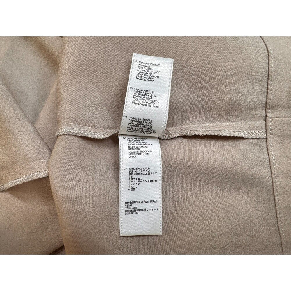 Forever 21 Ladies Blouse Sz S Beige Boat Neck Back Button Blouse Short Sleeve