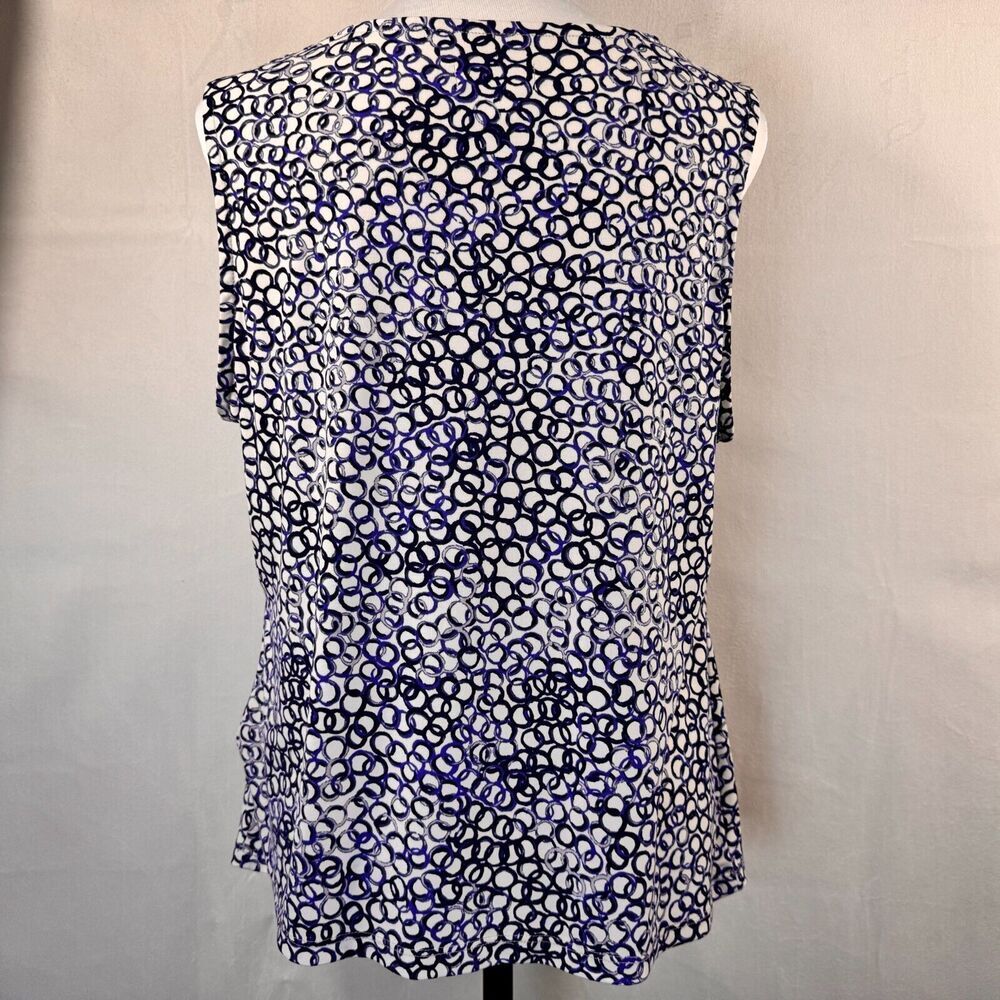 Charter Club Ladies Top Sz PL White blue circles Cowl Drape Neck sleeveless