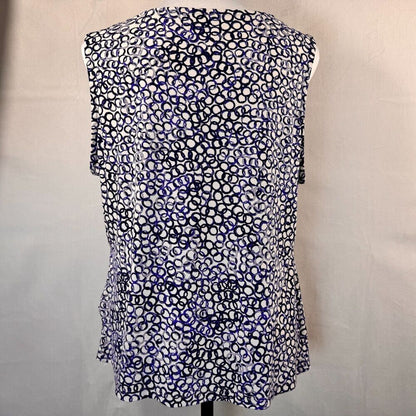 Charter Club Ladies Top Sz PL White blue circles Cowl Drape Neck sleeveless