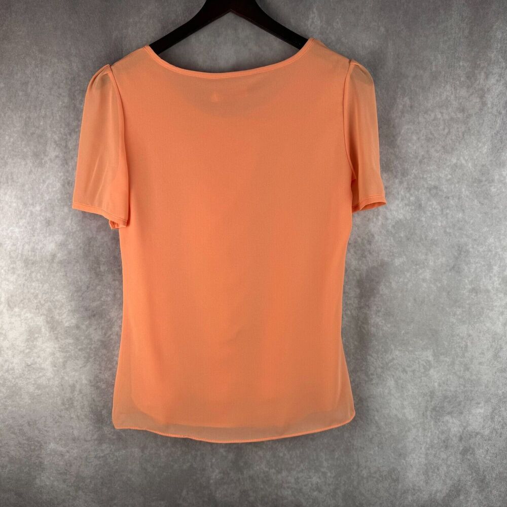 GA GA Fashion Blouse Sz L Sheer Peach Short Sleeve Round Neck Pleated Front