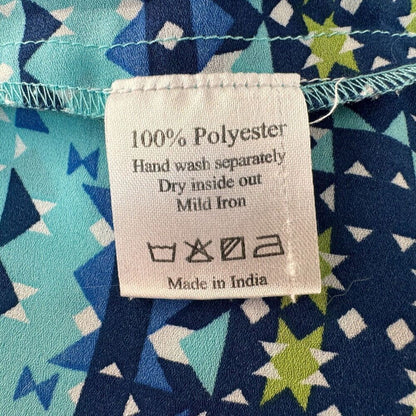 Zaiva A Ladies Blouse Sz M Floral High Crew Neck Sleeveless blue geometric print