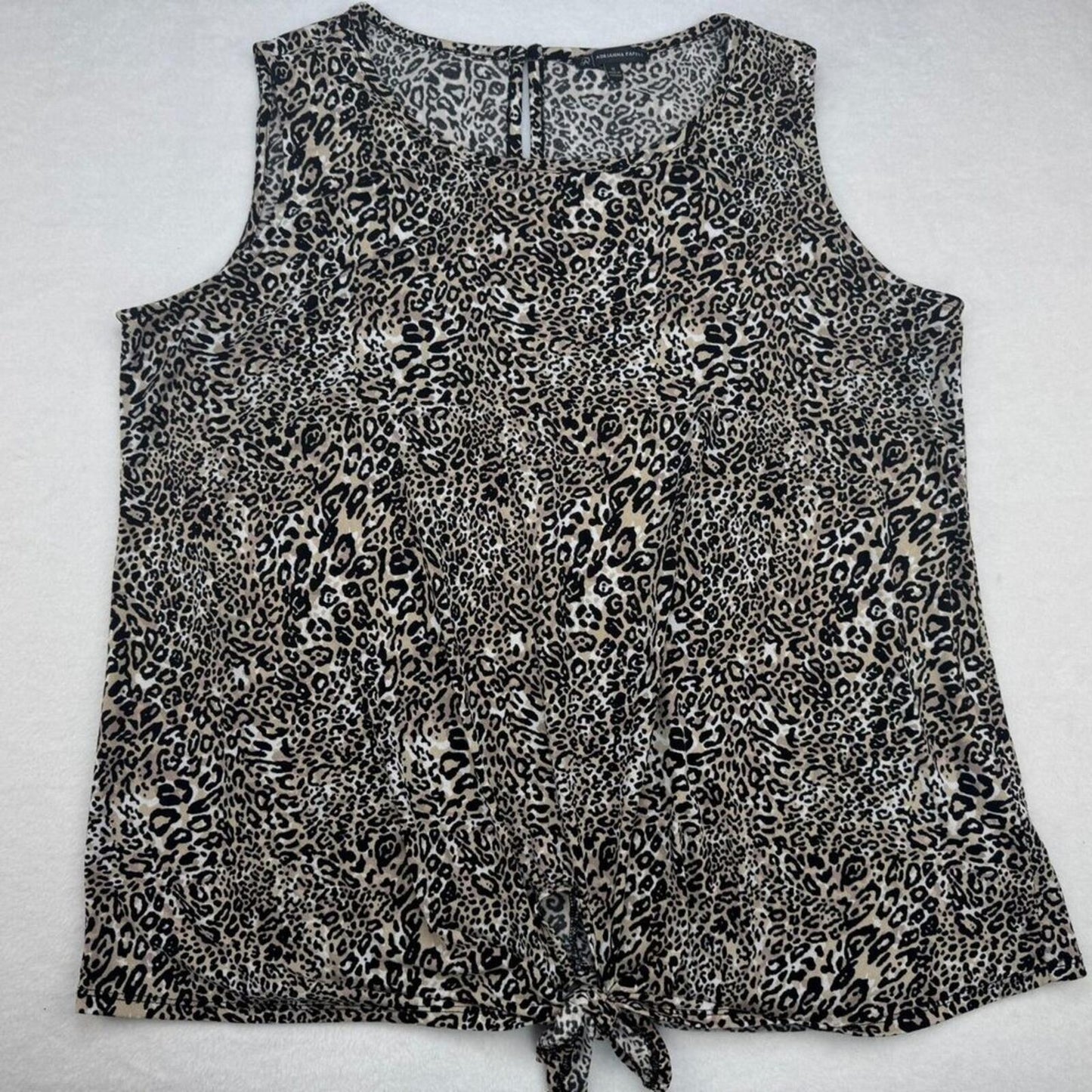 Adrianna Papell Top Sz 1X  Round Neck Tie Front Stretch Animal Print Brown