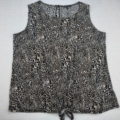 Adrianna Papell Top Sz 1X  Round Neck Tie Front Stretch Animal Print Brown
