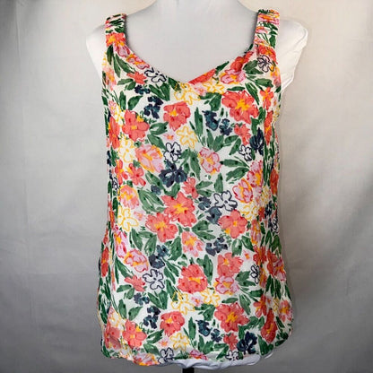 Vince Camuto Top Sz S  Floral Scoop Neck sleeveless ruched wide shoulder straps